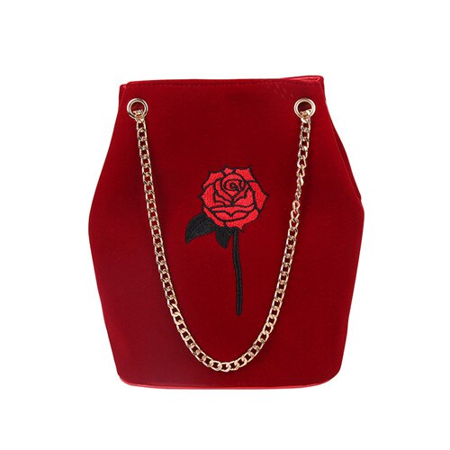 Hisuely velour bucket taske kvinder broderi diamant håndtaske dame fløjl skulder taske krystal blomster kæde taske: Rød 1