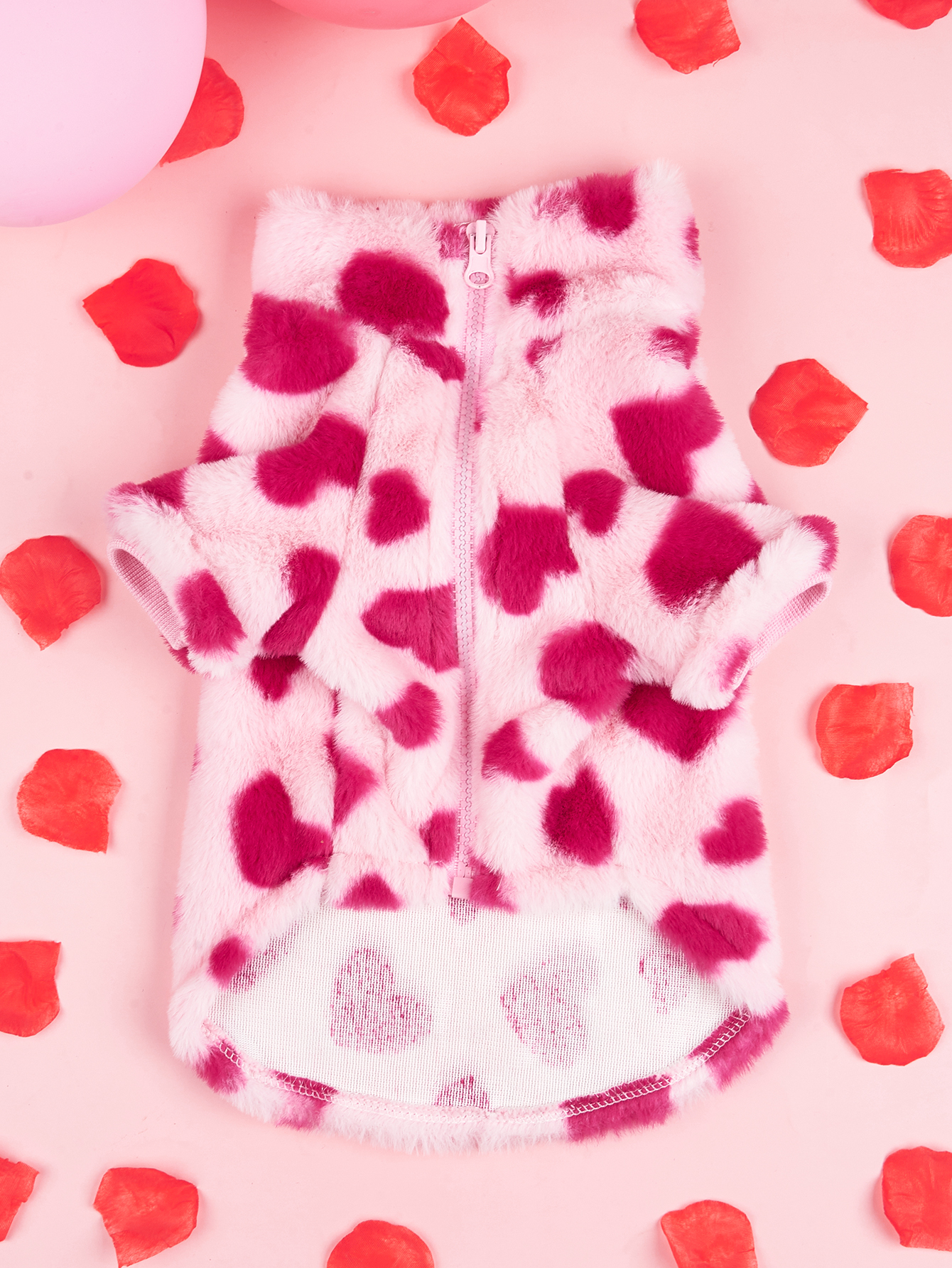Super Soft Warm Winter Dog Jacket Hearted Print Plush Valentine's Pet Clothes Cold Weather Dog Hoodie