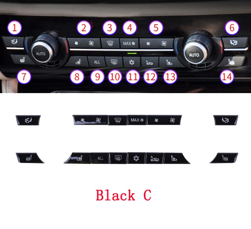 For BMW X5 X6 5 series 7 series F10 F18 Car Auto Air Conditional Button Key Caps A/C Heater Switch Kit Cap Cover Replacement: Black C