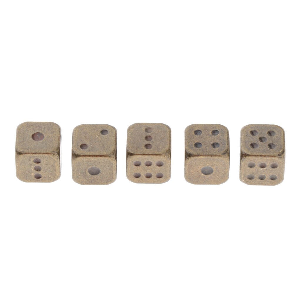 Juego de dados de 6 lados con tono metálico, 5 uds., dados de colores con Pips dorados, dados de esquina redonda, dados de juego de rol, accesorios de Mahjong: Bronze