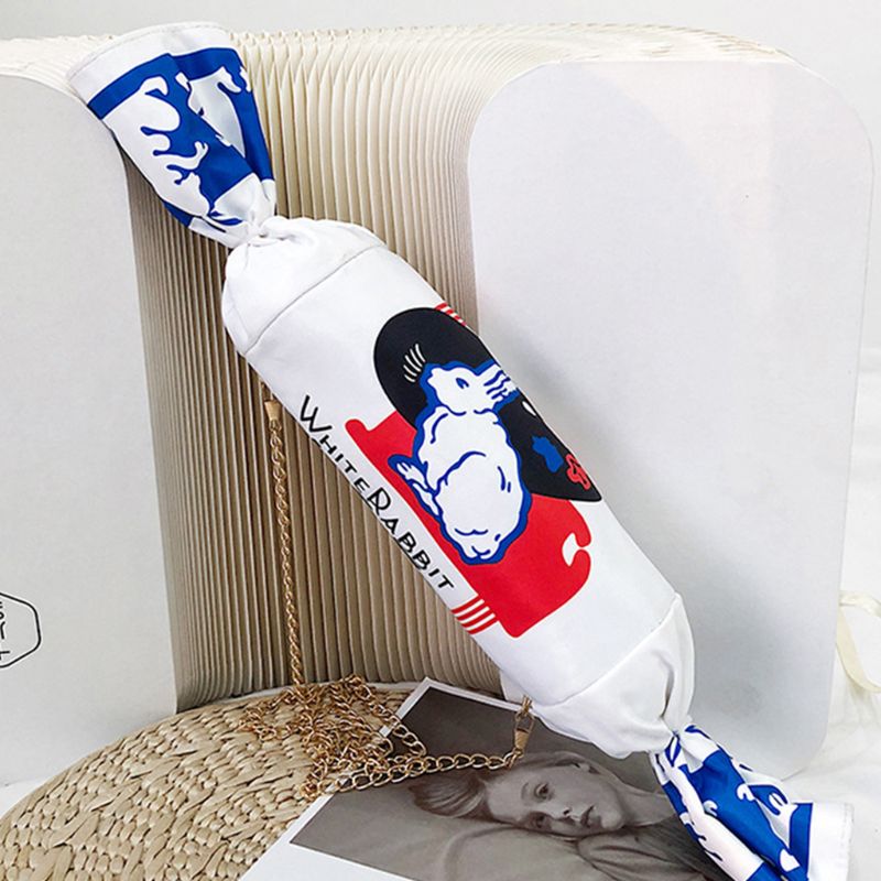 Mode Meisje Canvas Cartoon White Rabbit Creamy Candy Handtas Vrouwen Grappige Messenger Zipper Bag