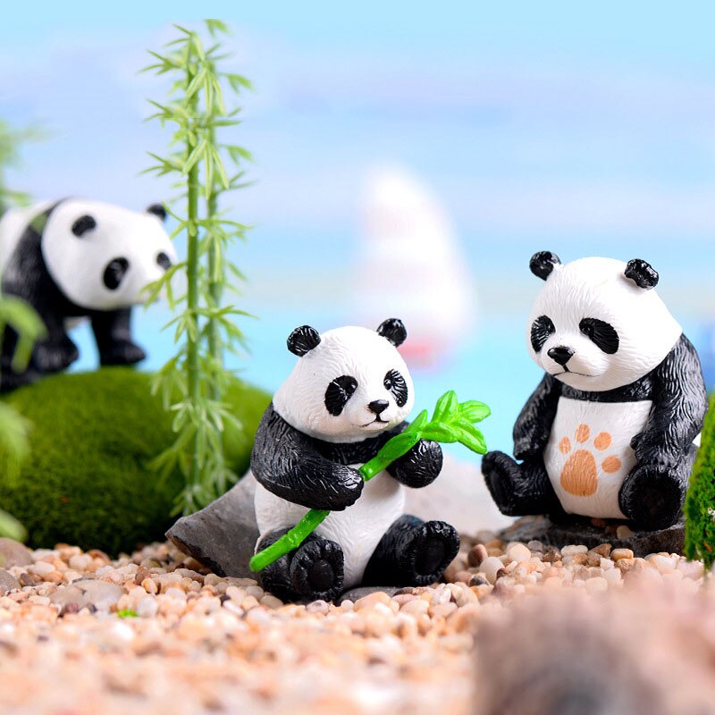 4 Pcs/set Cute Panda Miniature Garden Resin Crafts Ornament Garden Home Decoration Mini Animal Artificial Micro Landscaping