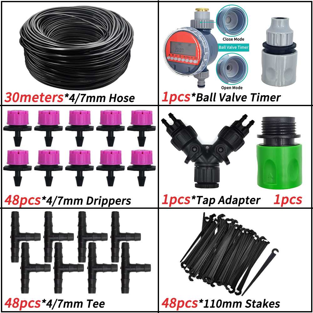 WUJIE 5-50M Tuin Micro Druppelirrigatie Automatische Besproeiingssysteem Kit Timer Controller DIY Mist Spray Koeling voor Potplanten: Licht Geel
