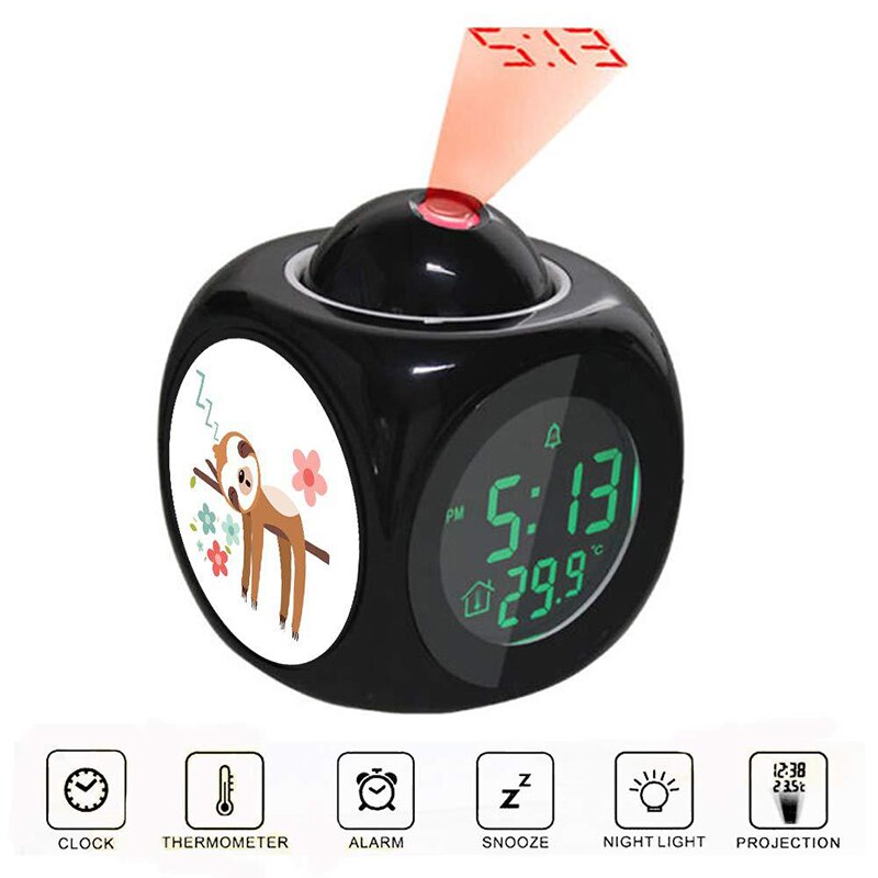 Wecker LED Zauberstab Decke Projektion LCD Digitale Stimmen Reden Temperatur Meter Clever Uhr 66CY