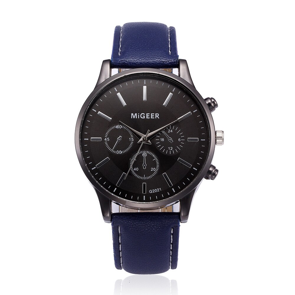 MiGEER – montre-bracelet en cuir pour hommes, rétro, alliage analogique, à Quartz, tendance, 30X: Blue