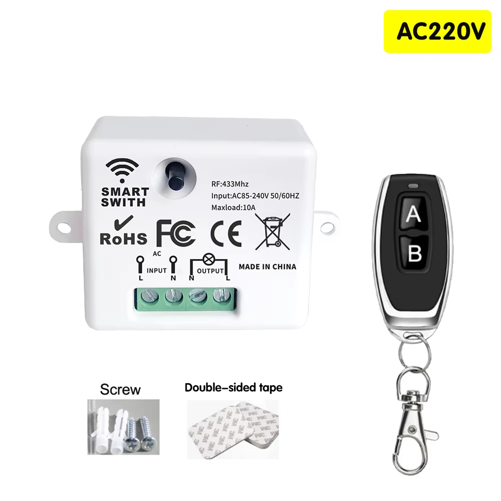 Odbiornik przekaźnikowy 10A RF433MHz Pilot Zdalnego Sterowania Włącznik Światła z Nadajnikiem AB Panel Ścienny do Oświetlenia Bezprzewodowy LED: Bundle3