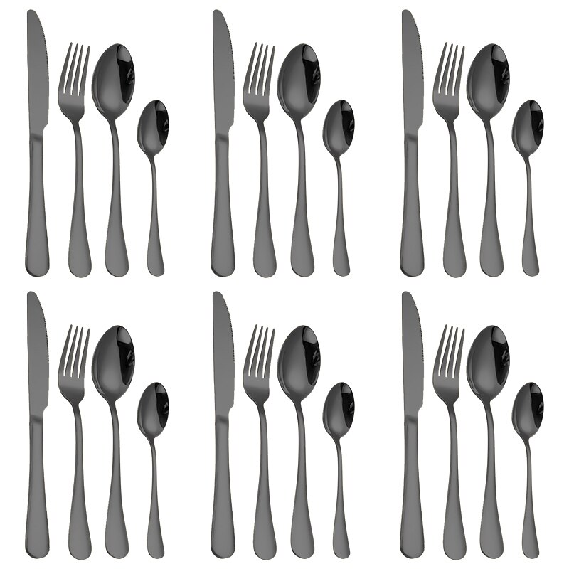 24PCS Western Kitchen Dinnerware Stainless Steel Cutlery Steak Knives Forks Dessert Spoon Tableware Set Box Party Wedding: 24PC Black