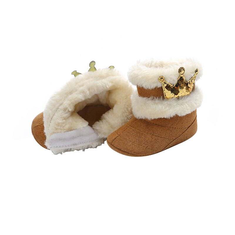 0-18M Newborn Baby Girl Booties with Faux Fur Toddler Winter Snow Boots Little Girl Thick Soft Warm Hool Boots Embroidery Thrown