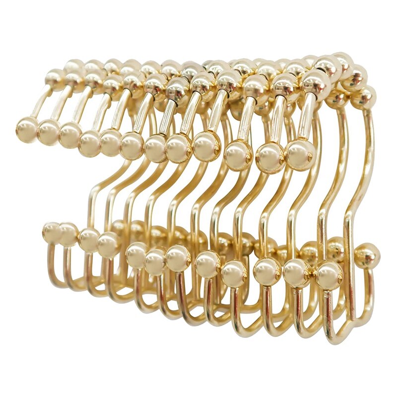 Duschdraperi ringar krok set  of 12, rostfritt stål rostskydd dubbel glidrulle med åtta badrum gardinkrok guld