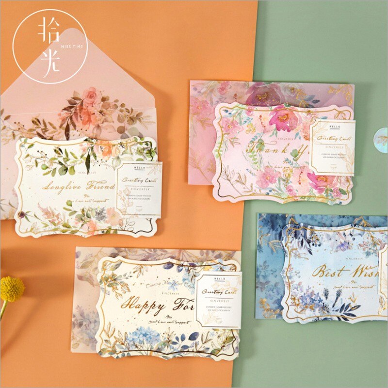 1 sæt kort konvolut brev blomster svovlsyre papir hilsen navn stempling papir mini konvolutter gør-det-selv romantik