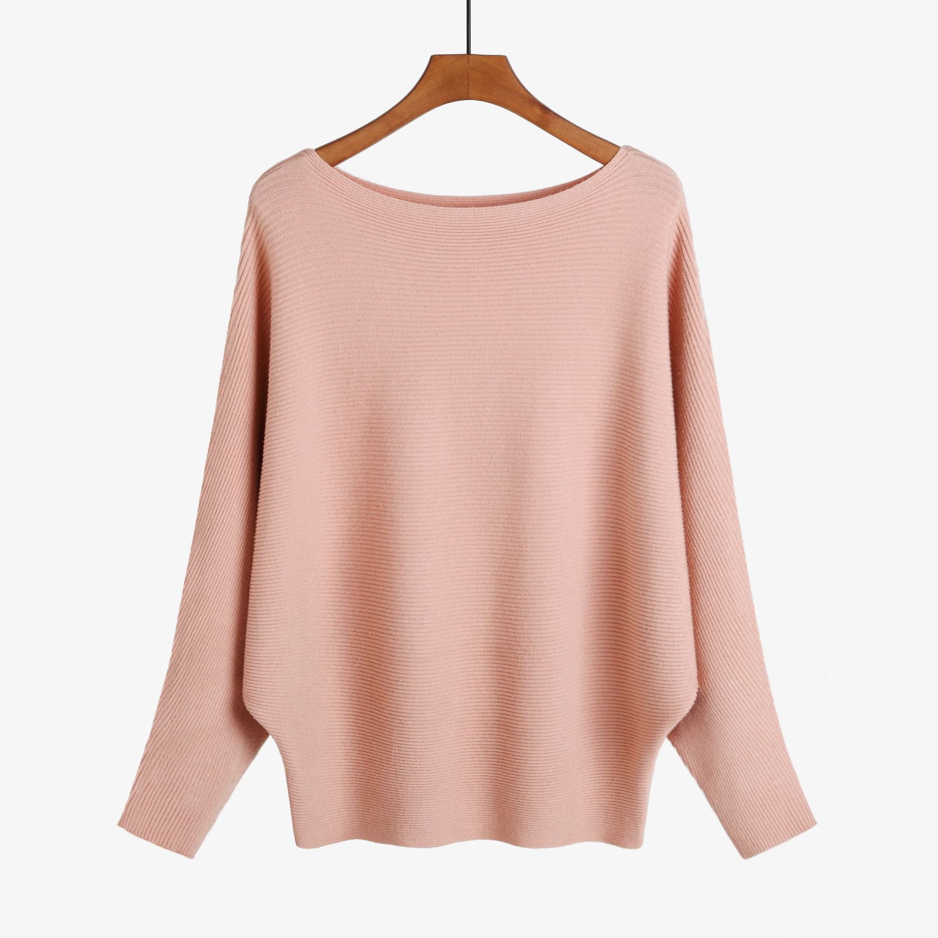 18 kvinder flagermusærmer vinter efterår strikvarer løs fint garn pullover strik strikket skrå hals blød sweater: Lyserød