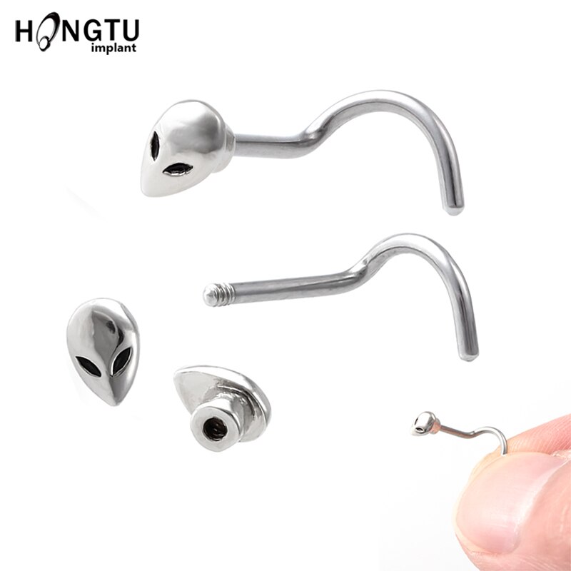 2PCS Stainless Steel Alien Nose Ring Helix Nose Stud Unisex Nose Bone Ring 20G Septo Ring Piercing Nose Septum Jewelry In Body
