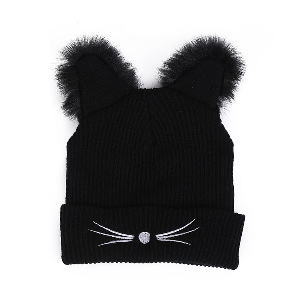 Funny Cat Ear Hat Winter Knit Cap Warm Winter Autumn Cap for Women Cap Solid Color Knitted Hat Cap