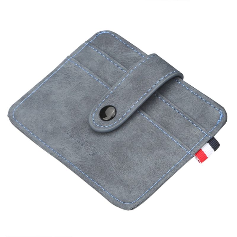 Rétro bouton sac à main hommes en cuir mince affaires portefeuille ID crédit porte-carte: Bleu