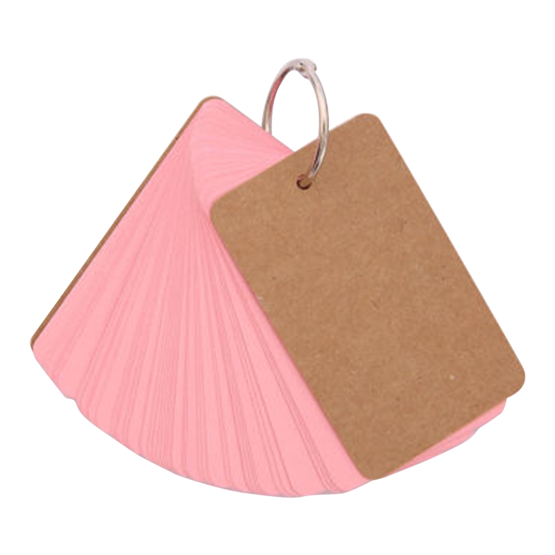 100 Sheets Heavy Index Cards Blank Study Cards with Binder Ring Memo Card DIY Note Book Message Card with Loose Leaf Ring: pink 