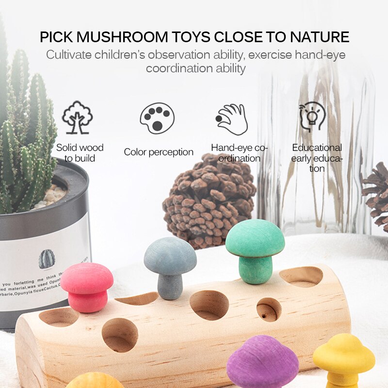 Puzzle Mushroom Picking Game Wood Developmental Shape Matching Assembly Grasp Matching Grasping Ability