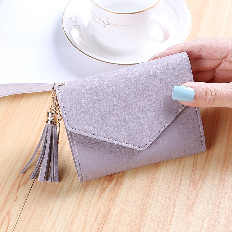 Mini-quasten-geldbörse, damenhandtasche, kurze Mini-geldbörse, hübsche handtasche für koreanische studentinnen, kleine damen-geldbörse: Hellviolett