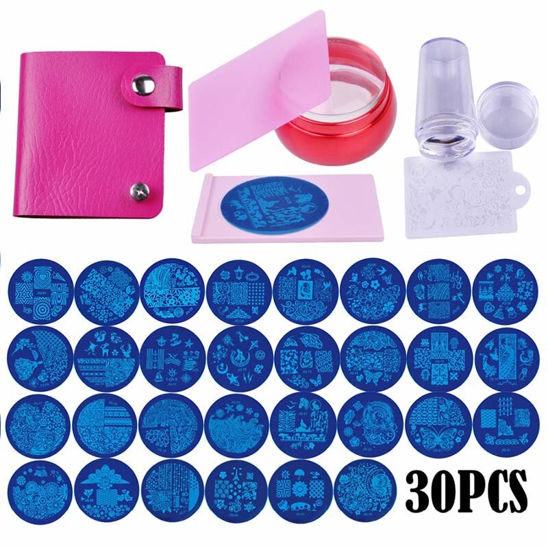 Udene nail art plader og stempler skabeloner ren klar gelé silikone negle stempling plade værktøjer søm dekoration skabelon 9 stil: Stil sæt 3