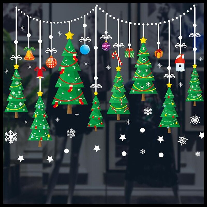 Green Christmas tree wall sticker Shopping mall window Christmas decoration poster Home decoration: Default Title