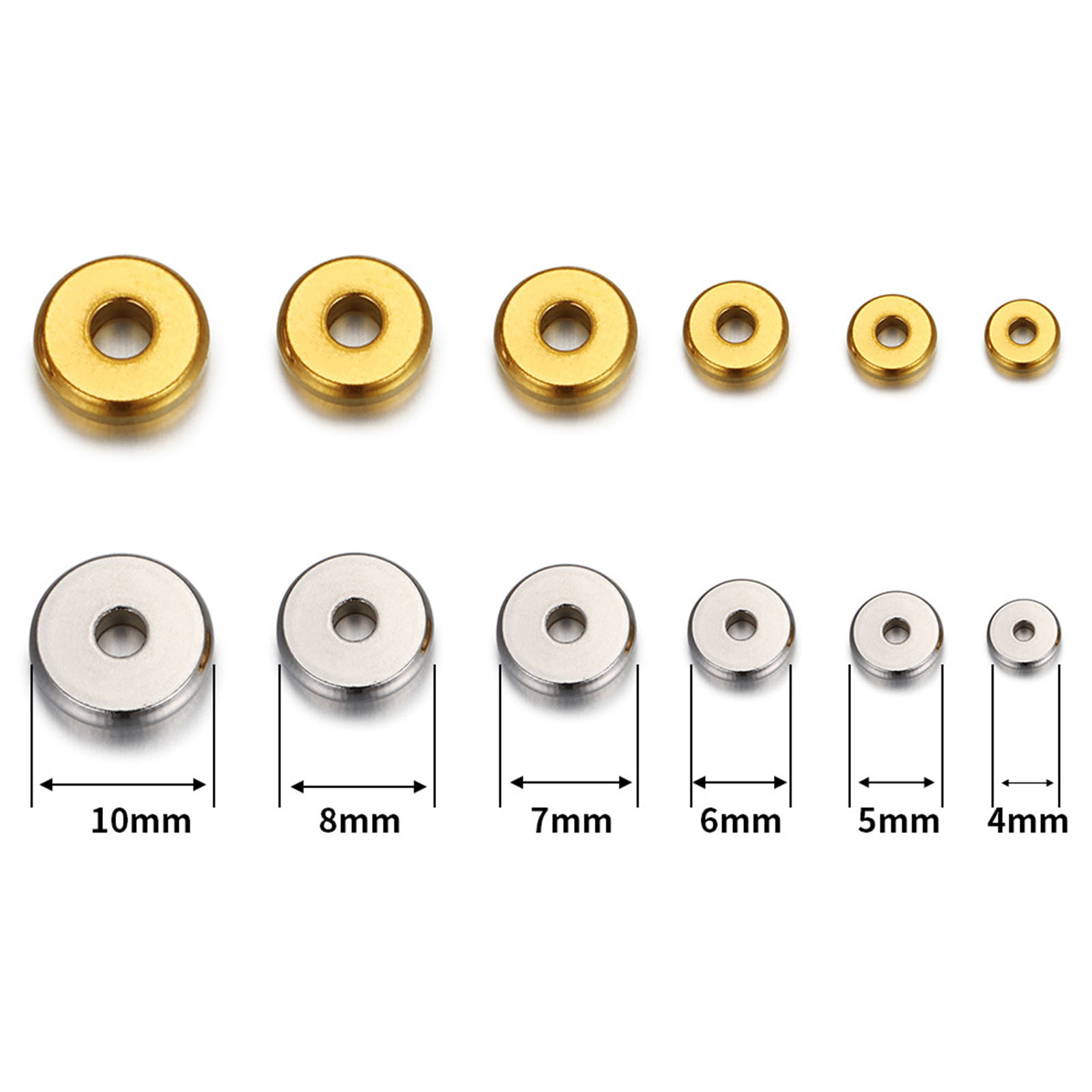 20 piezas separadores de acero inoxidable 304 para fabricación de joyas, cuentas espaciadoras redondas planas de Metal, accesorios de bricolaje de Color dorado/plateado