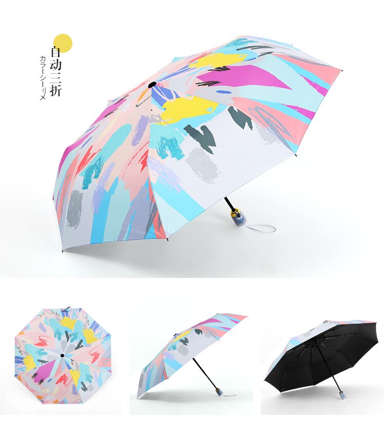 Automatic Oil Umbrella Women Sun Umbrella Rain Black Coating Anti-uv Female 3-fold paraguas