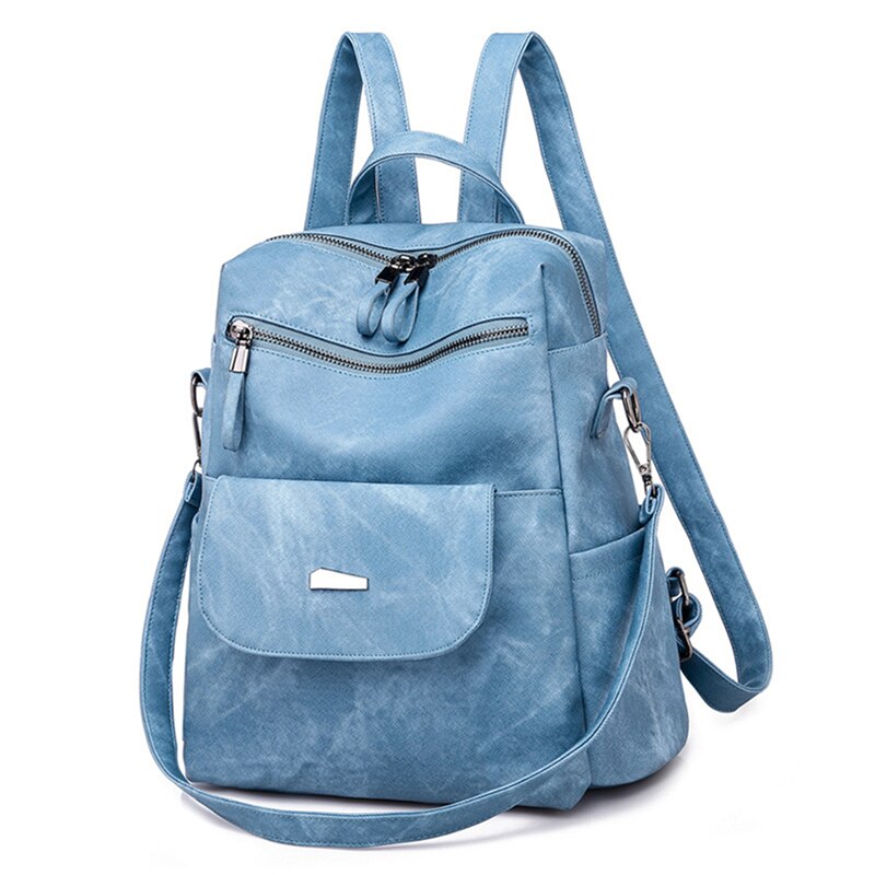 Lederen Rugzak Vrouwen Schoudertas Vintage Rugzak Reizen Rugzakken Voor School Tieners Meisjes Rugzak Vrouwen Mochila Feminina: blue