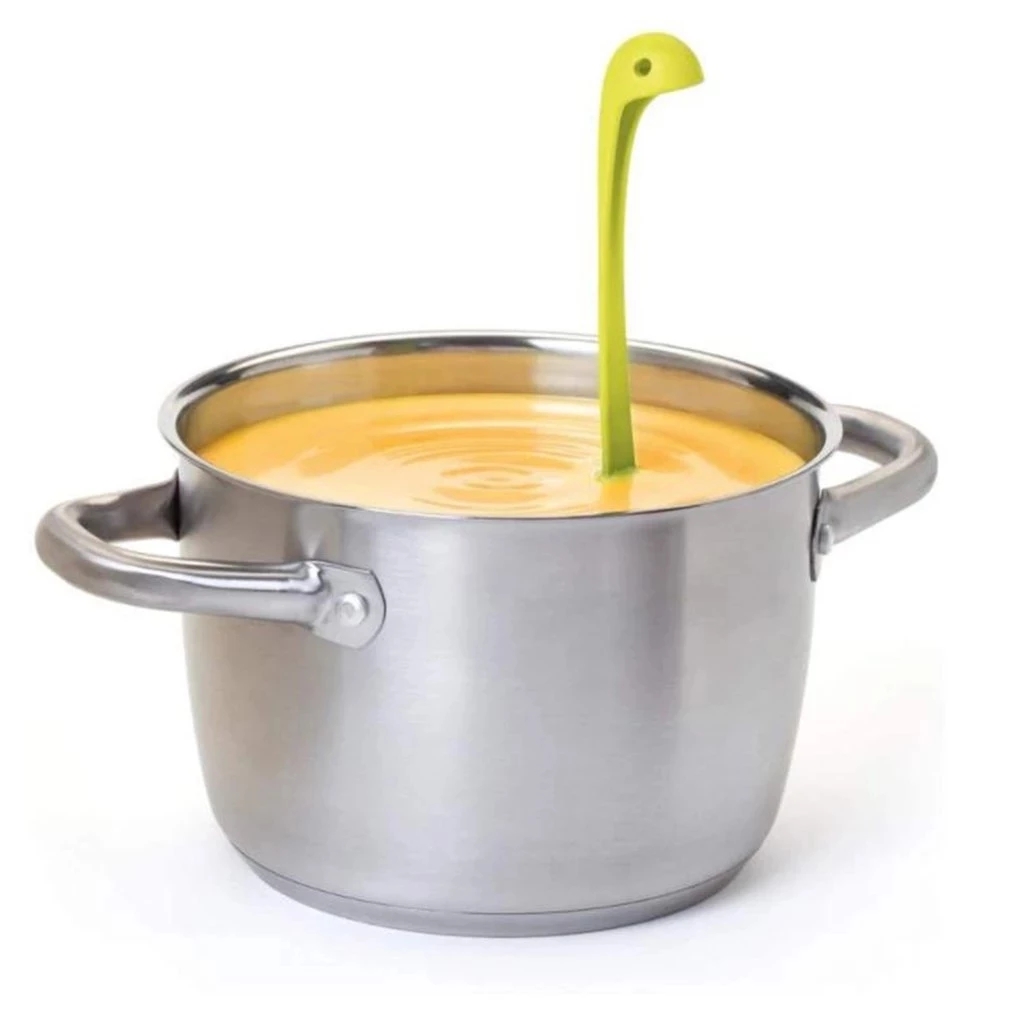 Colher de sopa de dinossauro com alça longa vertical, utensílios de cozinha, agitador para comida, utensílios de cozinha