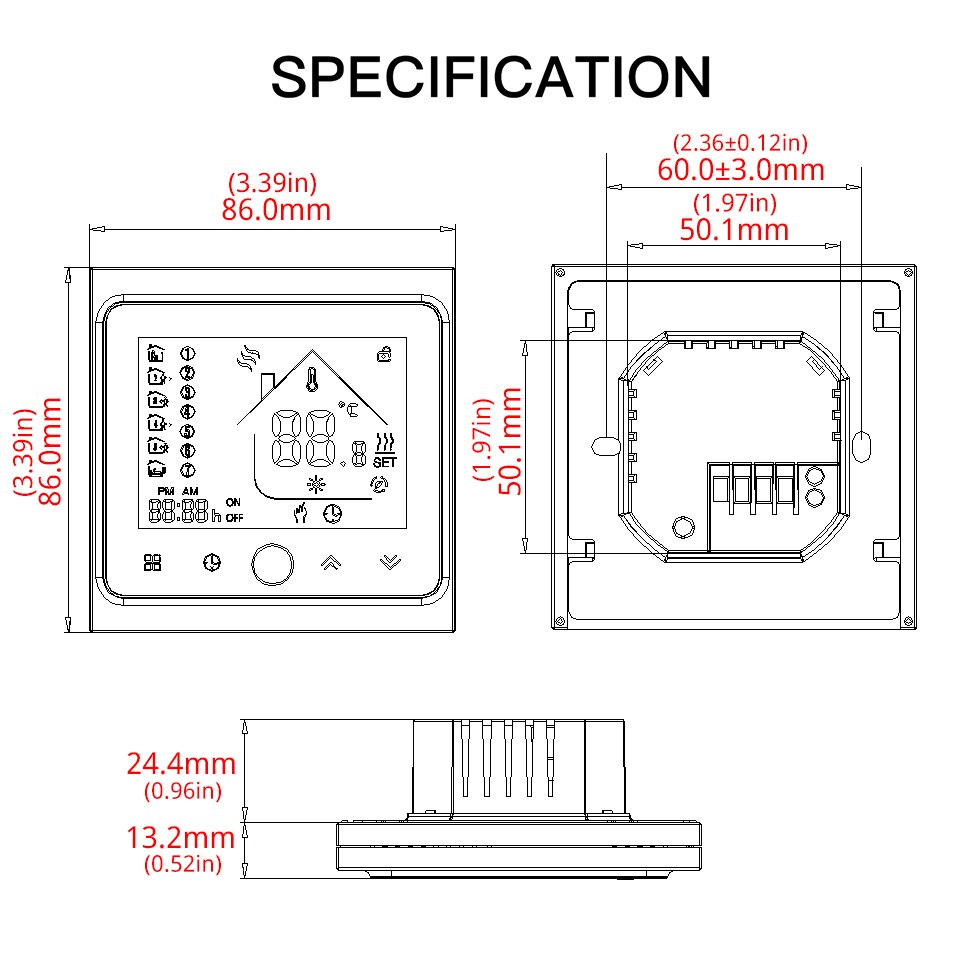 Electric Underfloor Heating Thermostat Temperature Controller LCD Touch Screen Backlight Warm Floor 16A Weekly Programmable