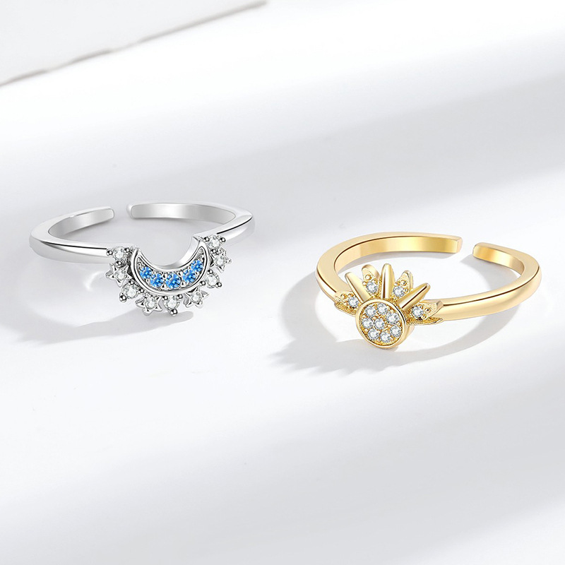 YILUOCD-Anillos de pareja ajustables con sol y luna brillantes, anillo de promesa abierto con circonita cúbica, joyería de compromiso apilable, del día 2024