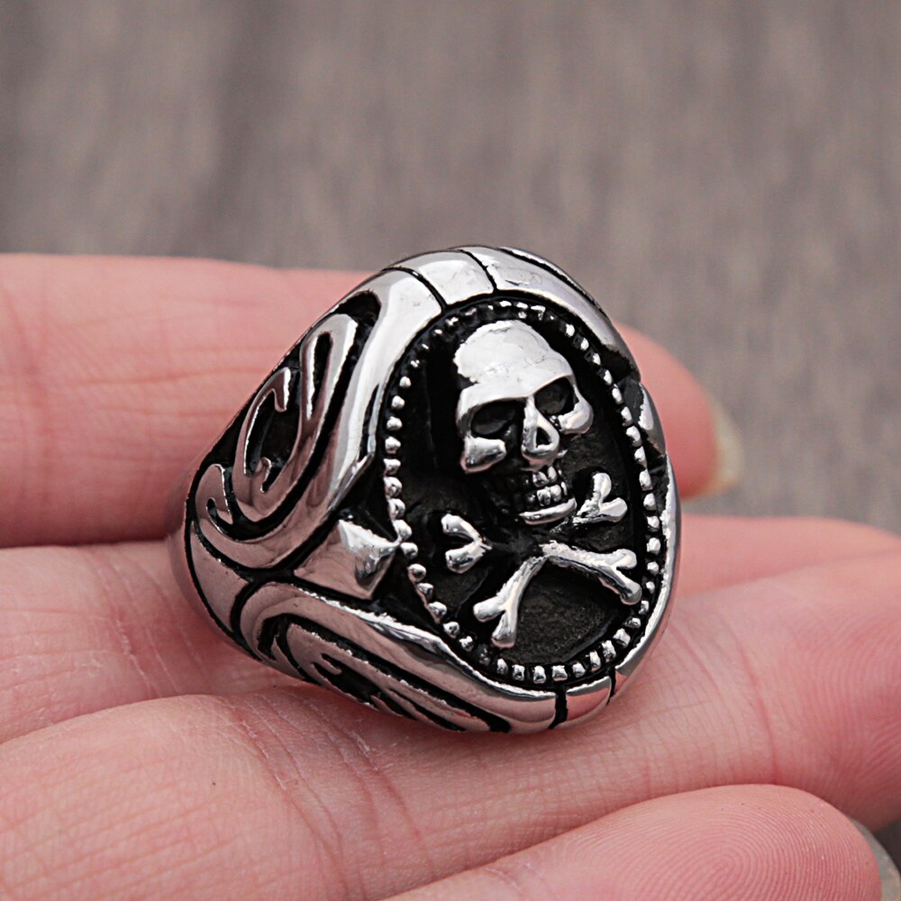 Anillo gótico de acero inoxidable con calavera pirata para hombre, joyería Punk de acero dorado, anillo de sello de calavera de motorista, para novio, talla 7-13