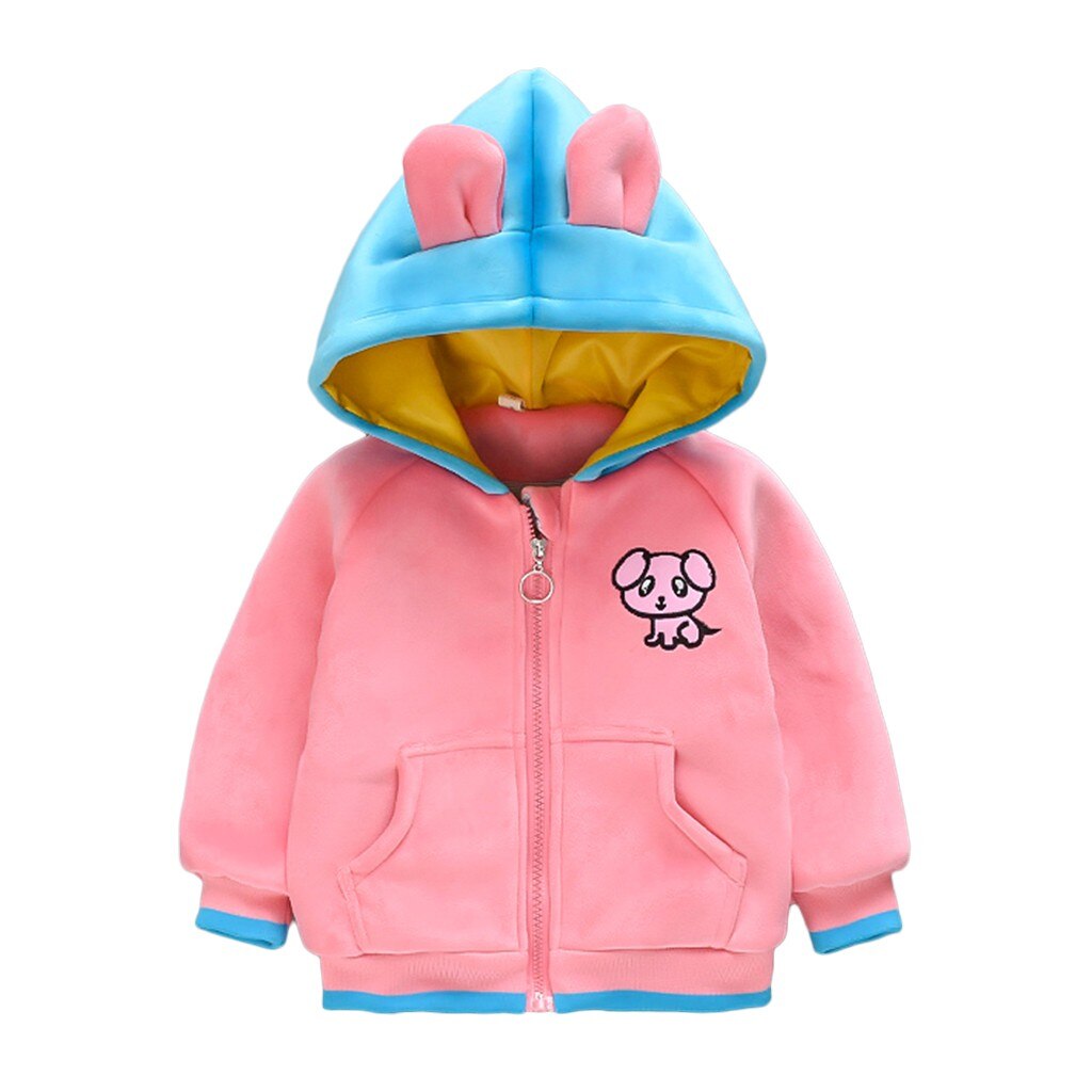 Manteaux chauds à capuche pour enfants, animaux de dessin animé, automne et hiver, pour filles et garçons: Rose / L