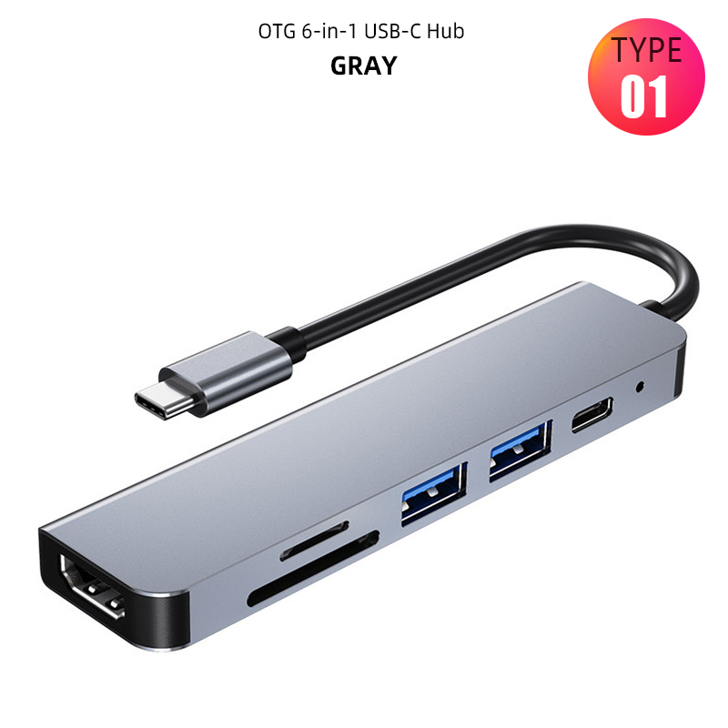 6in1 4 Ports Multifunctional Hub With HDMI Output USB Multi-Port Adapter Docking Station For Laptop Macbook Laptop Tablet Phone: T1 OTG-6G
