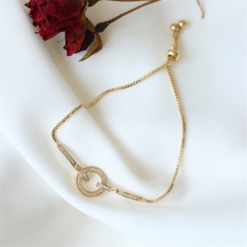 Fashionable Simple AAA Cubic Zirconia Pendant Bracelet for Woman Round Shiny Crystal Korean Bangle Female Jewelry