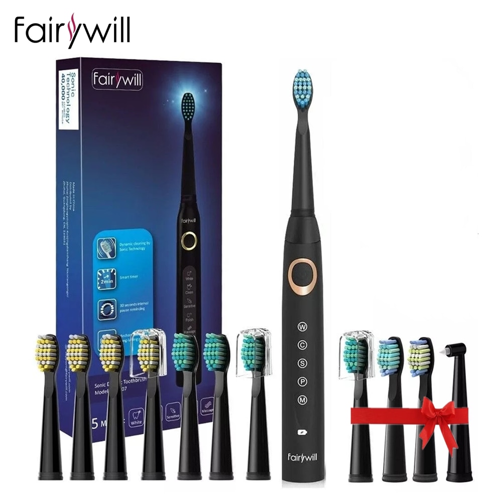 Fairywill FW508 Sonic Electric Toothbrush Rechargeable Replacement Heads Smart Timer Brush 5 Modes Fast Charge Tooth Brushes