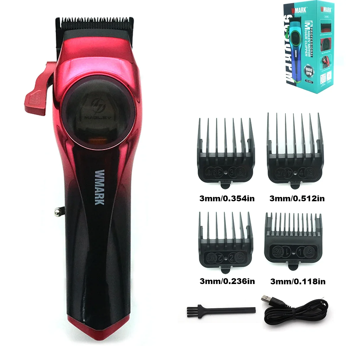 Wmark 9009 hårklippemaskin til menn, s 9000 o/min, magnetisk motor, dlc-blad, hårklipper i metall, hårtrimmer: Brun