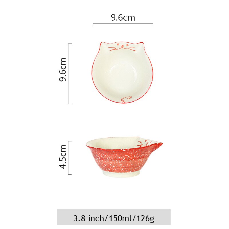 1pc dos desenhos animados kitty cerâmica jantar tigela pintados à mão gato porcelana tigela de arroz tigela de macarrão tigela de sobremesa utensílios de mesa: 3.8 inch Red