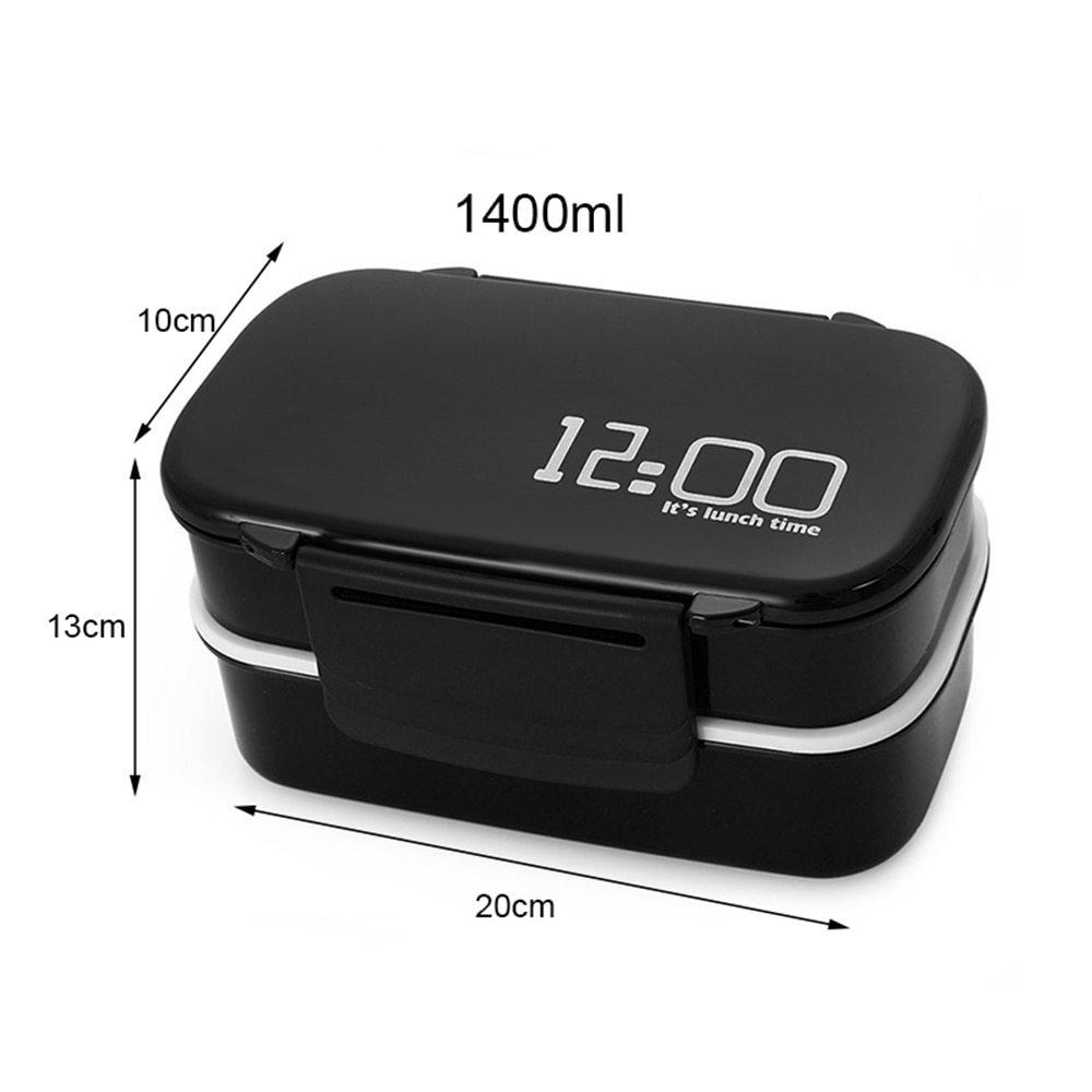 2 Layer Large Capacity 1400ML Plastic Lunch Boxes for Kids with Fork Spoon Microwave Oven Box Food Container Kitchen Tools