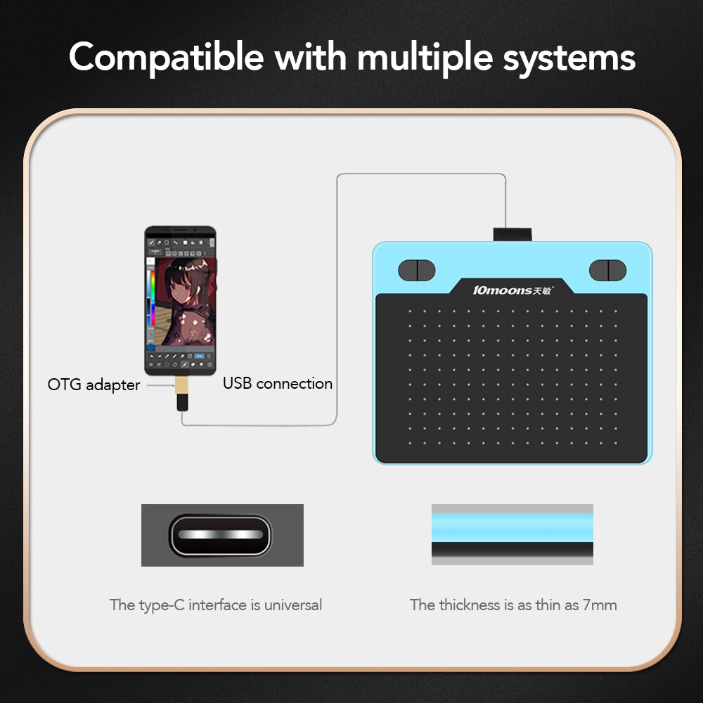 10 lunas T503 tableta gráfica con lápiz para Android tableta de escritura dibujo Tablet portátil/teléfono Android tableta gráfica