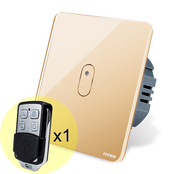 2 Gang remote control light Switch, black Glass Wireless remote control Switch, EU wall light switch touch remote control switch: gold 1gang remote