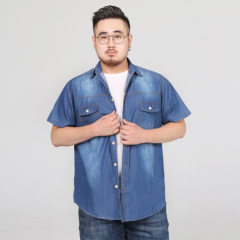 Camisa vaquera de talla grande para hombre, ropa de de manga corta, delgada, suelta, informal, Vintage, lavada, 6XL, 7XL, 8XL