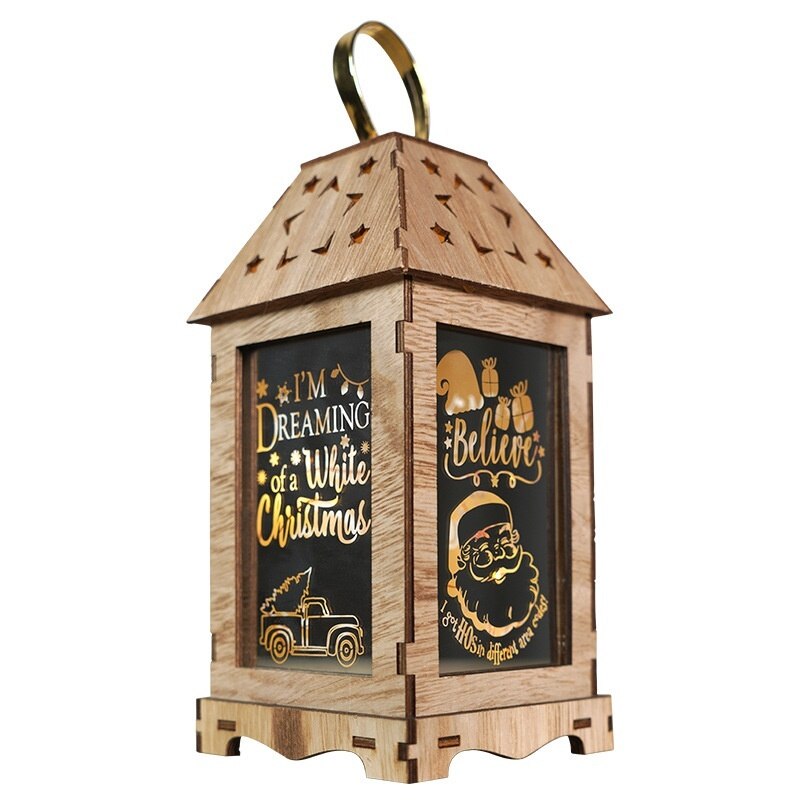 Lichten Houten Kerst Decoratie Wind Lantaarn Led Lichtgevende Creatieve Ornamenten Draagbare Lantaarn
