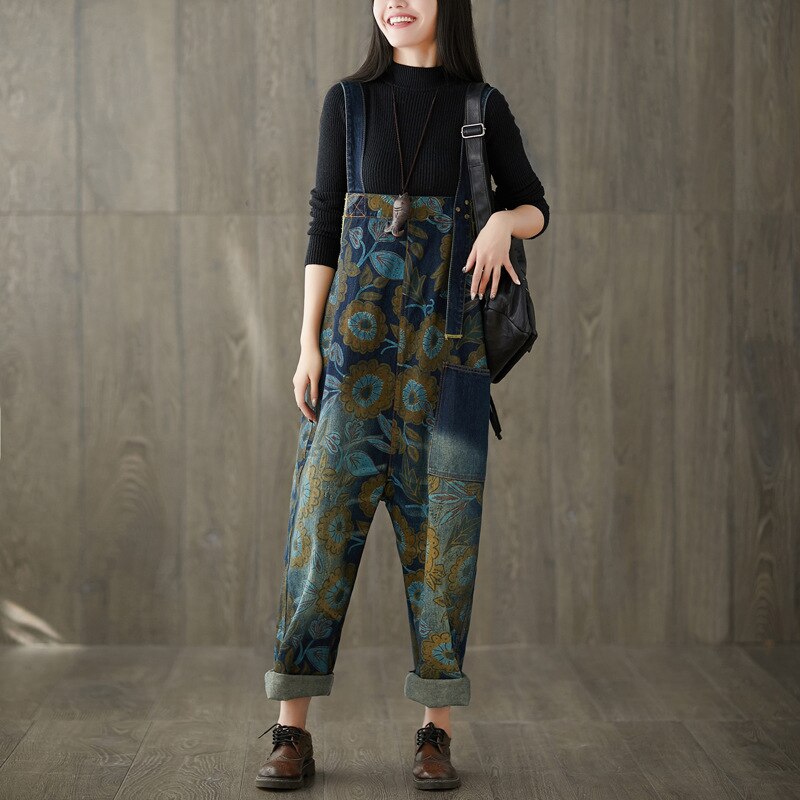 Max Lulu Europese Luxe Mode Broek Dames Vintage Bloemen Overalls Vrouwelijke Gedrukt Punk Jean Dames Denim Oversized Pantalon