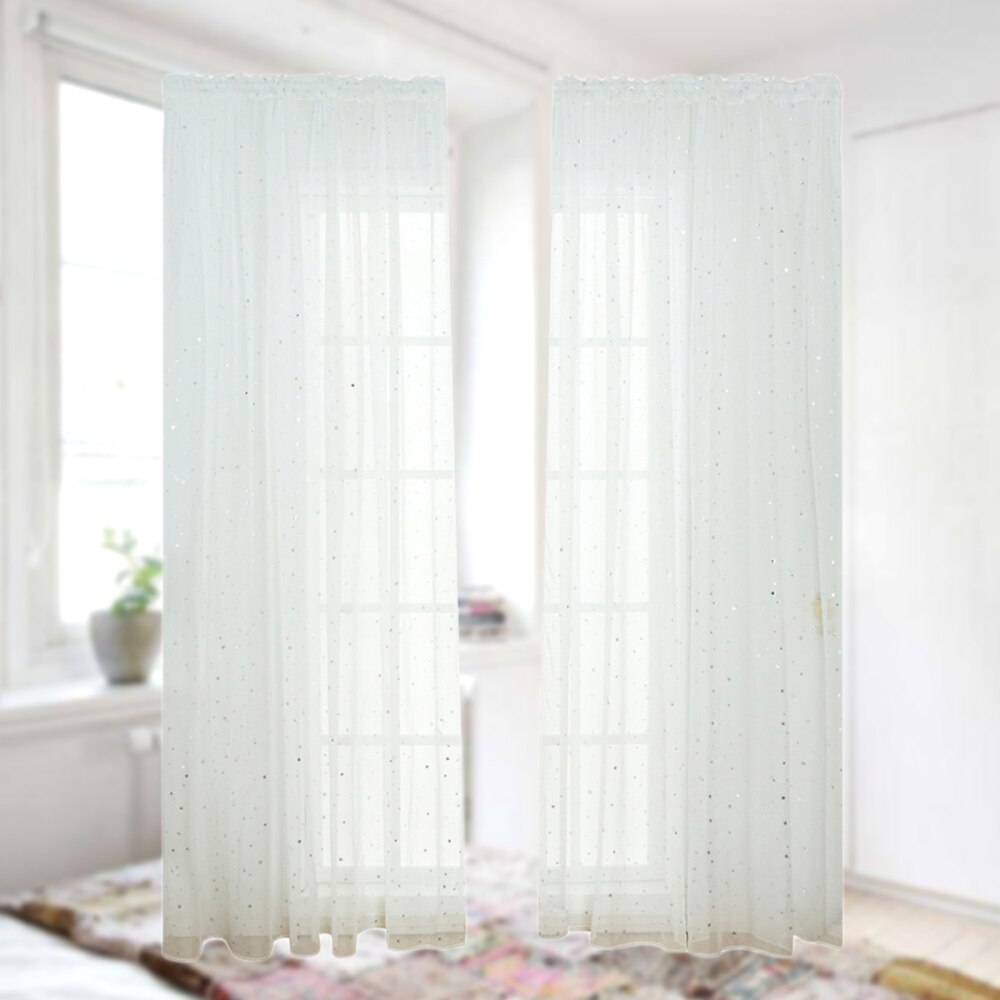 Home Sheer Vorhänge Ösen Romantische Silber Sterne Folie Fenster Behandlung für Mädchen Schlafzimmer Glitter Stars Dünne und