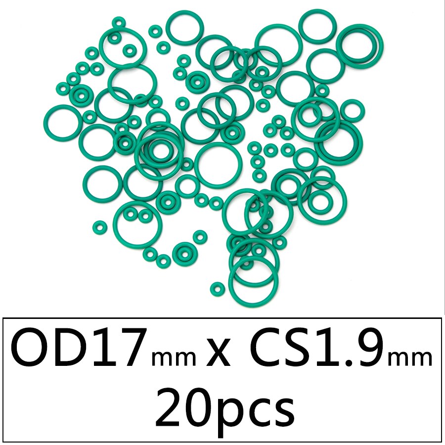 20Pcs Fluor Rubber Fkm Afdichting O-Ring Vervanging Od 6Mm-30Mm Cs 1.9Mm Groen seal O Ringen Pakking Washer Diy Accessoires S129: OD17mmxCS1.9mm 20pcs