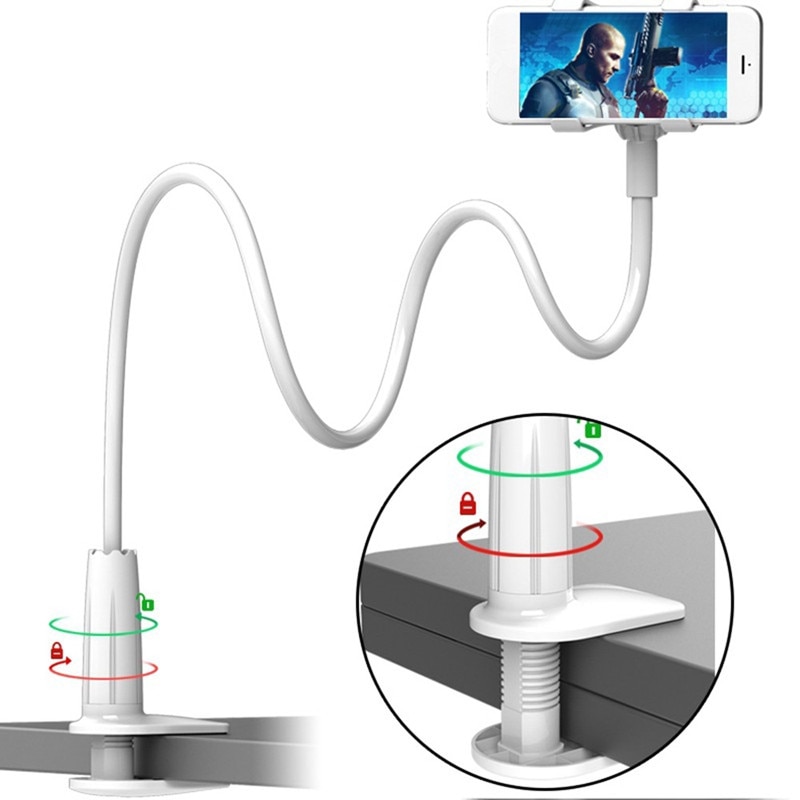 Universal Cell Phone Clip On Stand Holder Grip Flexible Long Arm Gooseneck Bracket Mount Clamp Bed Desktop Phone Holders