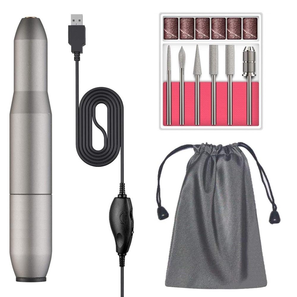 YBLNTEK-máquina pulidora eléctrica para uñas, con carga USB, para manicura y pedicura, para salón de casa: Gray