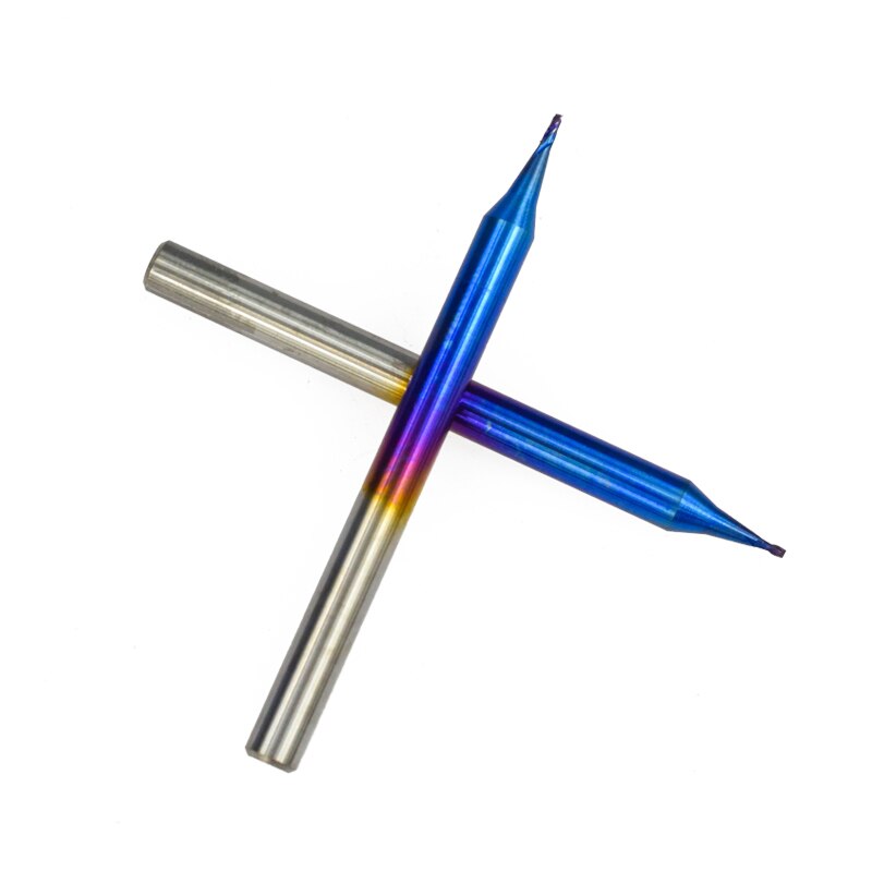 1pc 4mm tige fraise plate 0.2-0.9mm Micro gravure peu 2 cannelures Nano bleu enduit CNC fraise