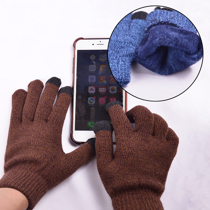 Vinterhandsker til mænd tykke strikkede berøringsskærmsfulde fingre handsker kvinder vanter uld arbejdshandsker