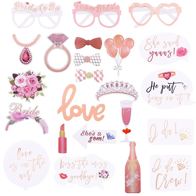 Pink Wedding Bride To Be Photo Booth Props Set Bridal Shower Wedding Decor DIY 23pcs Photo Props for Bachelorette Party Supplies