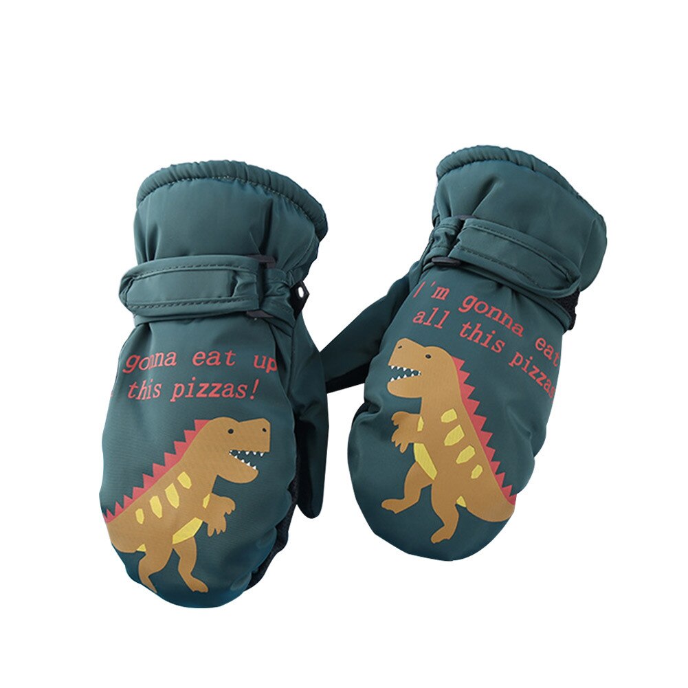 Petit dinosaure enfants hiver coupe-vent gants gants chauds en plein air garçon fille coupe-vent enfants Snowboard gants: green